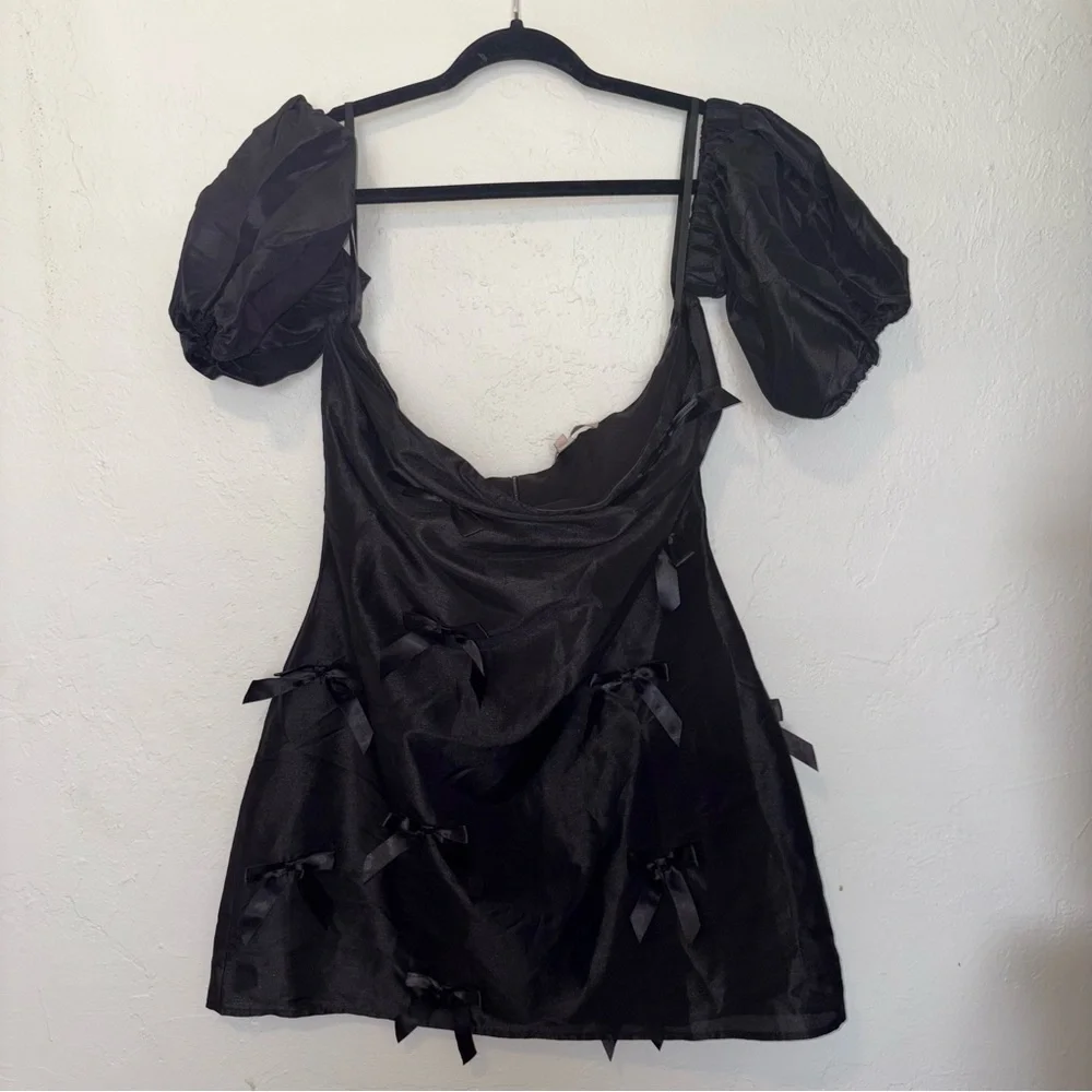 Anthropologie Hutch Off-The-Shoulder Bow Puff Sleeve Mini Dress - Picture 7 of 11